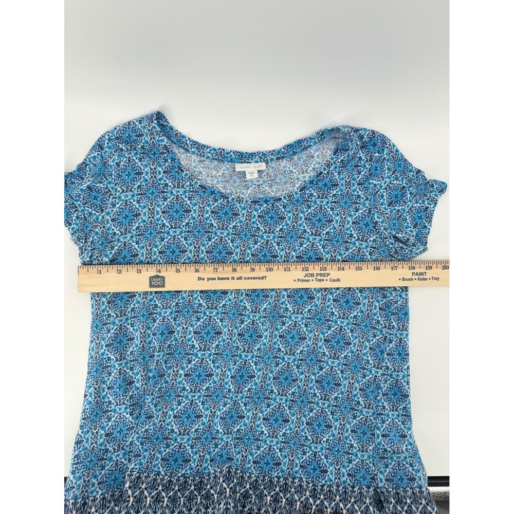 J. Jill Love Linen Blue Medallion Tile Print Short Sleeve Top XS 100% Linen - Picture 3 of 8